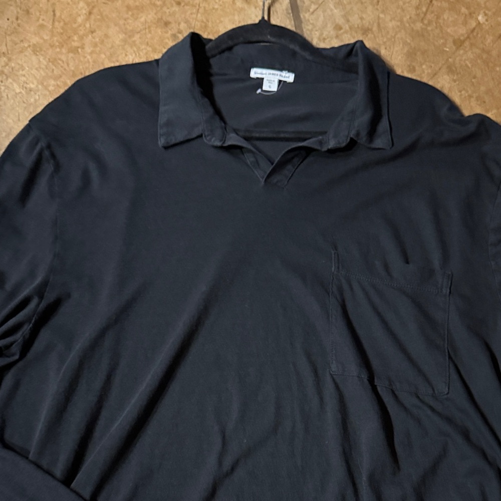 James Perse black Long Sleeve collared slub cotton Shirt size 5 - Picture 6 of 10